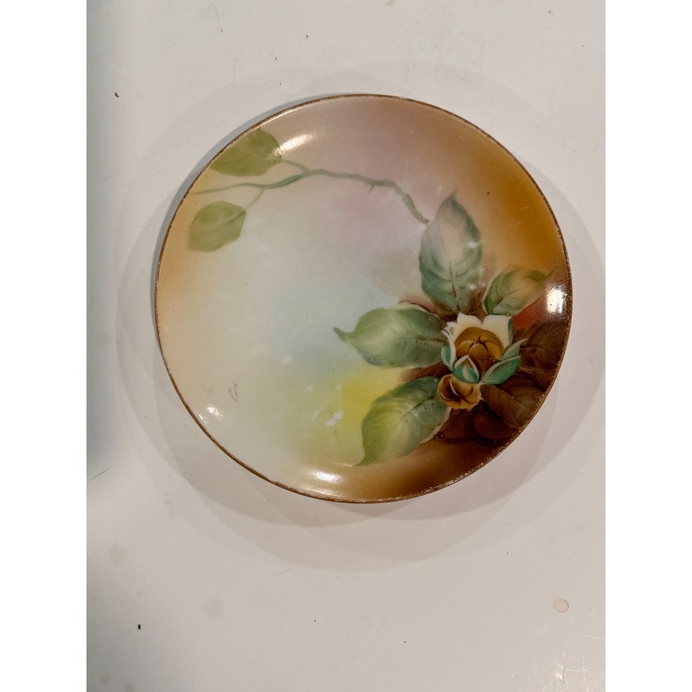Vintage Nippon Hand Painted Floral Porcelain Plate 6.25 Inch Gold Trim Japan